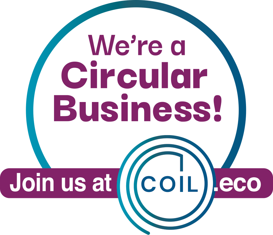 Digital Badge reading We're a circular business. Join us at COIL.eco